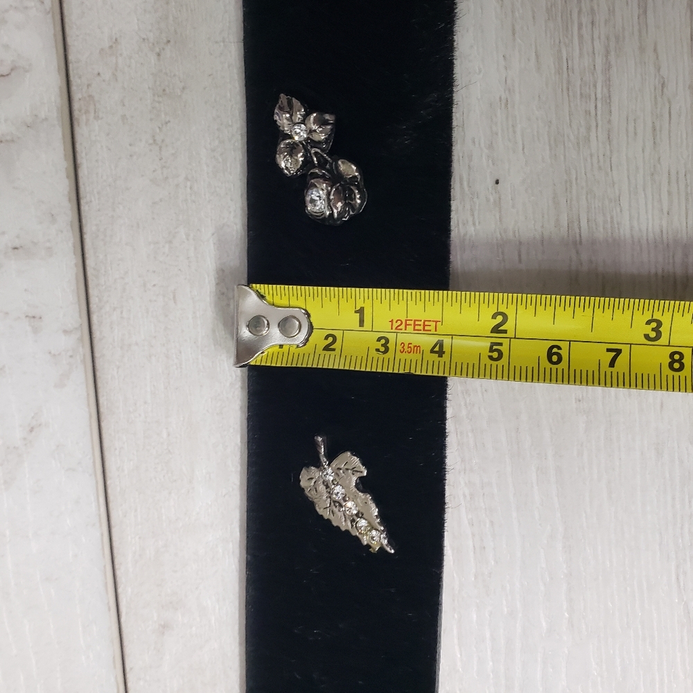 Berge Black Pony Hair Calf Hair Belt Silver Botanical Details Buckle Boho Edgy - Picture 7 of 15